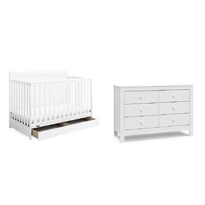 Graco Asheville 4-in-1 Convertible Crib with Drawer (White) – GREENGUARD Gold Certified & Noah 6 Drawer Double Dresser (White) - GREENGUARD Gold Certified, 6 Drawer Double Dresser