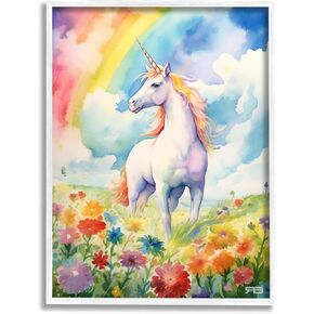 Stupell Industries Unicorn in Rainbow Meadow Framed Giclee Art by RB