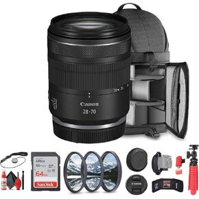 Canon RF 28-70mm f/2.8 هو عدسة STM RF (6535C002) + حقيبة الظهر + بطاقة ذاكرة 64 جيجابايت + مجموعة عدسة + ترايبود مرنة + مجموعة تنظيف + حزام يدوي + بطاقة بطاقة + بطاقة + أكثر (متجددة)