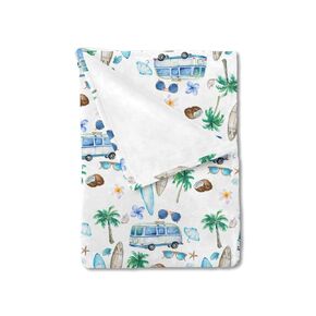 Watercolor Boho Surf Baby Blanket for Boy Girl Blue Beach Bus Surfboard Palm Trees Flower Flannel Soft Receiving Blankets Summer Holiday Swaddle Blanket for Nursery Toddler Bed Crib Blanket 30x40