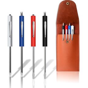 4pcs Pocket Screwdriver Set with 1 Synthetic Leather Case, Removable Screwdriver Pen, Magnetic Slotting, Valve Core Tool Mini Screwdriver with Dual Bits