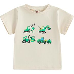 Kids Toddler Little Boys St Patrick's Day T-Shirt Short Sleeve Shamrock Funny Letters Lucky Irish Top