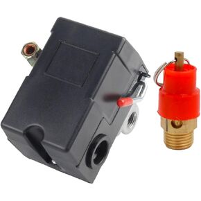 Pressure Switch Control Valve With 1/4"PT Thread Safety Pressure Relief Valve, FB10-4H Pressure Switch, Replacement Parts 95-125 psi 4 Port Air Compressor Pressure Switch 20A (95-125PSI)