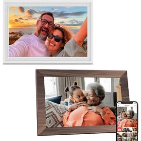 Frameo Digital Picture Frame 2 pack, 1 pc White Digital Photo Frame with 32GB Memory, 1pc Wood Color Photo Frame Electronic with 16GB Memory, 1280*800IPS Touch Screen, Auto-Rotate, Share Photo Video