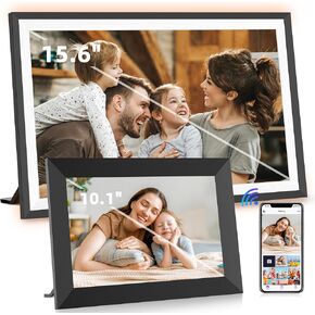 2 Pack - Frameo 10.1 Inch WiFi Digital Picture Frame with 1280 x 800 HD IPS Touch Screen and Frameo 15.6" Large Digital Picture Frame with LED Light and 1920 x 1080 IPS FHD Touch Screen