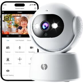 2K Indoor Security Camera, One-Touch Privacy, Smart Motion Detection, 360°View, Night Vision, for Baby/Dog/Pet/Elder, 2-Way Audio, SD & Cloud Storage, Works with Alexa & Google Home