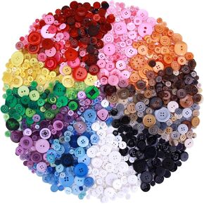 1400-1500pcs Assorted Craft Buttons,12 Color Mixed Size Resin Buttons for Manual Button Painting Sensory Play School Projects,DIY Handmade Ornament