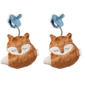 Itzy Ritzy Pacifier and Lovey Set; Detachable Plush Fox and Coordinating Blue Silicone Pacifier; Ideal for Ages 0 Months and Up, Fox (Pack of 2)