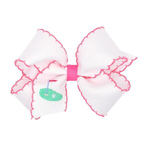 Wee Ones Girls' Grosgrain Country Club Embroidery Hair Bow with Moonstitch Edge on a WeeStay Hair Clip, Handmade, Medium, Golf Green