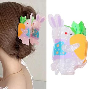Easter Bunny Hair Clips - Adorable Rabbit Holding Carrot Hairpins,Acrylic Material with Strong Grip, Perfect for Women & Kids Easter Party Hair Accessories, Cute Spring Hair Decor (Rabbit-2)