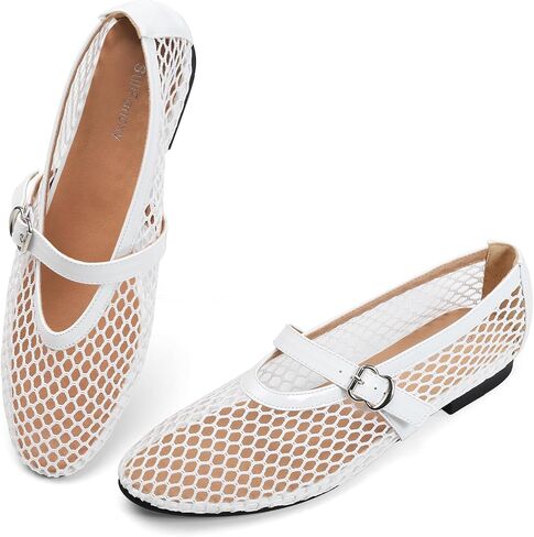 Mesh Ballet Flats for Women Adjustable Strap Mary Jane Flats Casual Office Shoes in Kuwait