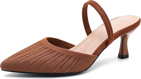 Enelauge Women's Low Kitten Heel Knit Pumps with Elastic Ankle Strap Pointed Closed Toe Slingback Comfortable Dress Wedding Shoes in Saudi Arabia
