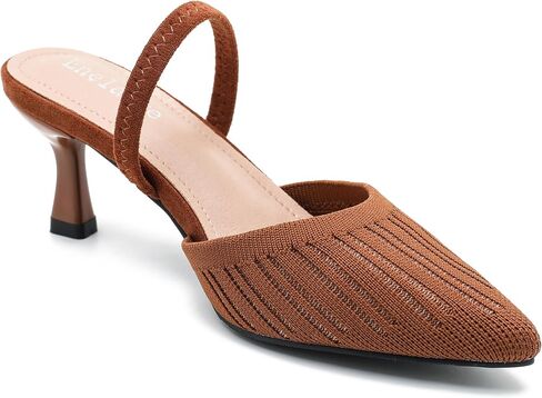 Enelauge Women's Low Kitten Heel Knit Pumps with Elastic Ankle Strap Pointed Closed Toe Slingback Comfortable Dress Wedding Shoes in Saudi Arabia