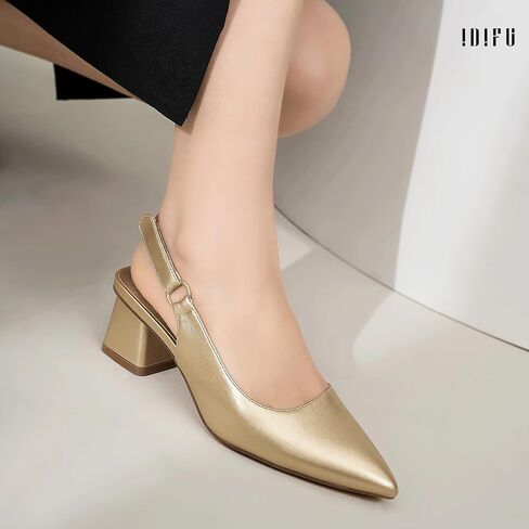 IDIFU IN2 Slingback Closed Toe Heels Chunky Low Block Short Heels Women's Pumps Hook and Loop Pointed Toe Wedding Bride Prom Dress Shoes for Women Dressy Comfortable Cute Small Thick Pumps Shoes in Kuwait