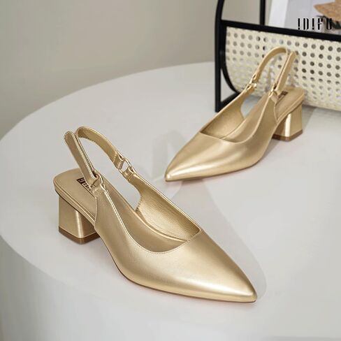 IDIFU IN2 Slingback Closed Toe Heels Chunky Low Block Short Heels Women's Pumps Hook and Loop Pointed Toe Wedding Bride Prom Dress Shoes for Women Dressy Comfortable Cute Small Thick Pumps Shoes in Kuwait