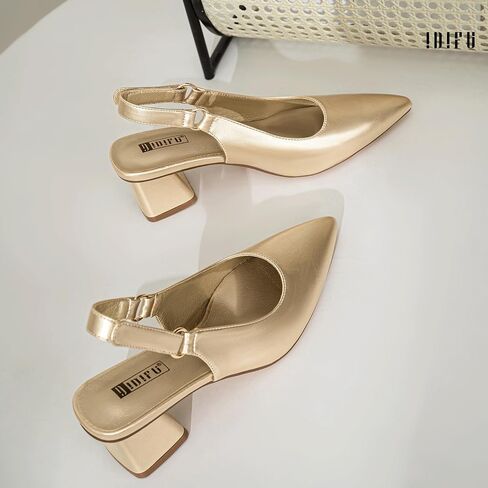 IDIFU IN2 Slingback Closed Toe Heels Chunky Low Block Short Heels Women's Pumps Hook and Loop Pointed Toe Wedding Bride Prom Dress Shoes for Women Dressy Comfortable Cute Small Thick Pumps Shoes in Kuwait