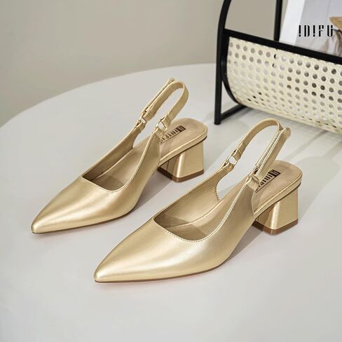 IDIFU IN2 Slingback Closed Toe Heels Chunky Low Block Short Heels Women's Pumps Hook and Loop Pointed Toe Wedding Bride Prom Dress Shoes for Women Dressy Comfortable Cute Small Thick Pumps Shoes in Kuwait