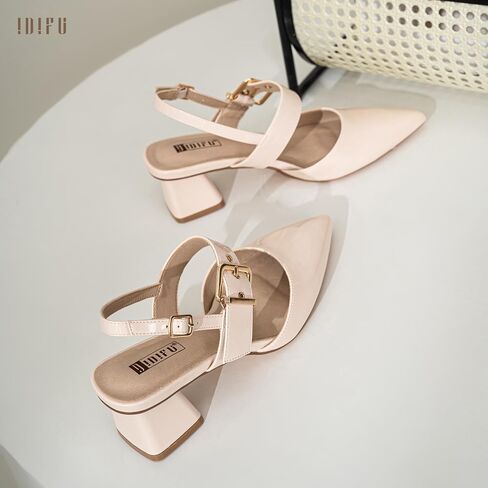 IDIFU IN2 Women's Pumps Closed Toe Chunky Block Slingback Heels Wedding Bridal Bride Prom Formal Dress Shoes for Women Dressy Casual Comfortable Cute Trendy Pointed Toe Low Short Thick Heels in Saudi Arabia