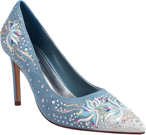 TAEPUSR Women's High Pumps, Embroidered Rhinestone High Heels, Denim Pointed Heels, 3.42 Inch, Suitable for Wedding, Party, Daily Wear in Saudi Arabia