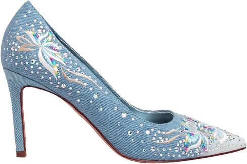 TAEPUSR Women's High Pumps, Embroidered Rhinestone High Heels, Denim Pointed Heels, 3.42 Inch, Suitable for Wedding, Party, Daily Wear in Saudi Arabia