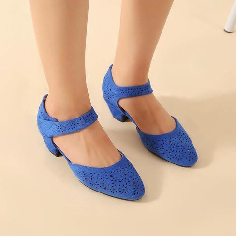 Women's Ankle Strap Cut Out Closed Toe Low Block Heels Pumps Retro Shoes Hook and Loop D'Orsay Comfortable Vintage Dressy Wedding Party Work Church Shoes in Kuwait