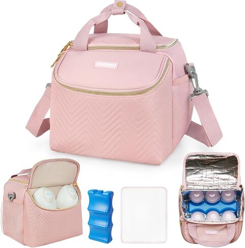 Wearable Breast Pump Bag,Breastmilk Cooler Travel Bag Compatible with Momcozy/Medela/Elvie/Willow Breast Pump with Ice Pack and Water Resistent Mat for 6 Baby Bottles Up to 9 Ounce,Black in Saudi Arabia