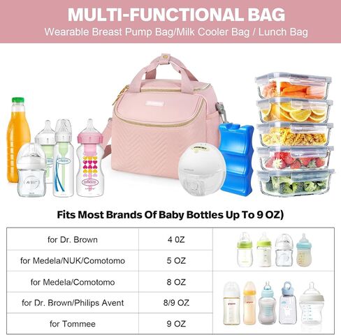 Wearable Breast Pump Bag,Breastmilk Cooler Travel Bag Compatible with Momcozy/Medela/Elvie/Willow Breast Pump with Ice Pack and Water Resistent Mat for 6 Baby Bottles Up to 9 Ounce,Black in Saudi Arabia