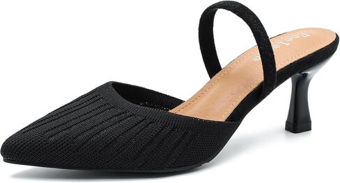 Enelauge Women's Low Kitten Heel Knit Pumps with Elastic Ankle Strap Pointed Closed Toe Slingback Comfortable Dress Wedding Shoes in Saudi Arabia