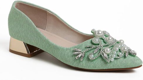 Women's Chunky Heel Comfortable Work Shoes Rhinestones Pearl Dress Wedding Pumps for Women - 1.18Inches Height in Saudi Arabia
