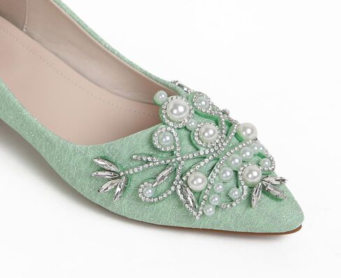 Women's Chunky Heel Comfortable Work Shoes Rhinestones Pearl Dress Wedding Pumps for Women - 1.18Inches Height in Saudi Arabia