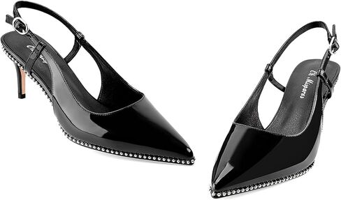 Oh Mispares Slingback Heels for Women Pointed Toe Stiletto Pumps Adjustable Strap Buckle 3 Inch Beaded Dress Shoes Wedding Prom Work Office in Saudi Arabia