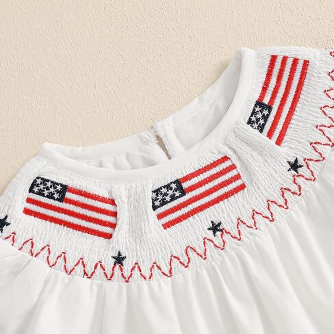 Newborn Baby Girl 4th of July Outfit American Flag Smocked Bubble Romper Plaid Fly Sleeve Bodysuit Patriotic Clothes in Saudi Arabia