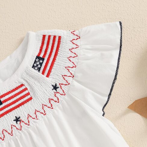 Newborn Baby Girl 4th of July Outfit American Flag Smocked Bubble Romper Plaid Fly Sleeve Bodysuit Patriotic Clothes in Saudi Arabia