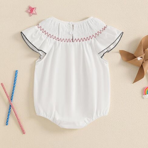 Newborn Baby Girl 4th of July Outfit American Flag Smocked Bubble Romper Plaid Fly Sleeve Bodysuit Patriotic Clothes in Saudi Arabia