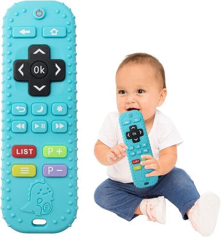 Teething Relief Teethers Toys for Babies Gifts, Silicone Remote Control Baby Teether Bath Toys for Newborn Infant Boy Girl Autism, Food Grade Silicone Sensory Toys (Blue) in Saudi Arabia