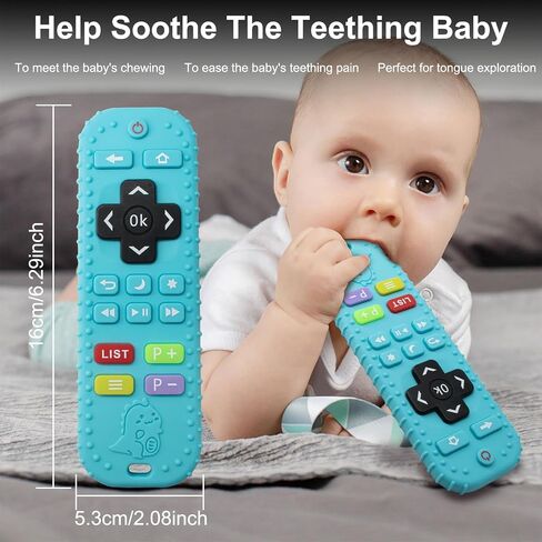 Teething Relief Teethers Toys for Babies Gifts, Silicone Remote Control Baby Teether Bath Toys for Newborn Infant Boy Girl Autism, Food Grade Silicone Sensory Toys (Blue) in Saudi Arabia