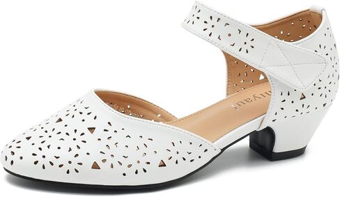 Women's Ankle Strap Cut Out Closed Toe Low Block Heels Pumps Retro Shoes Hook and Loop D'Orsay Comfortable Vintage Dressy Wedding Party Work Church Shoes in Saudi Arabia