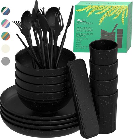 Wheat Straw Dinnerware Sets For 4 - Camping Plates Cups And Bowls Set - Dishwasher Microwave Safe Dishes - Alternate To Plastic Dinnerware Set - Wheat Straw Plates And Bowls Sets - RV Dishes in Kuwait