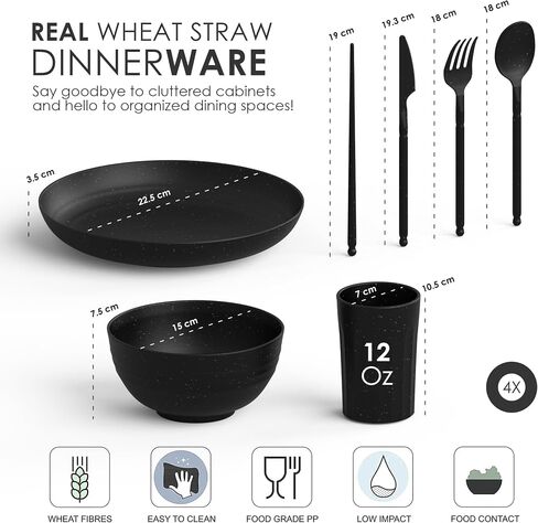 Wheat Straw Dinnerware Sets For 4 - Camping Plates Cups And Bowls Set - Dishwasher Microwave Safe Dishes - Alternate To Plastic Dinnerware Set - Wheat Straw Plates And Bowls Sets - RV Dishes in Kuwait