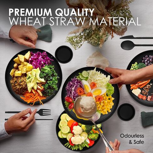 Wheat Straw Dinnerware Sets For 4 - Camping Plates Cups And Bowls Set - Dishwasher Microwave Safe Dishes - Alternate To Plastic Dinnerware Set - Wheat Straw Plates And Bowls Sets - RV Dishes in Kuwait