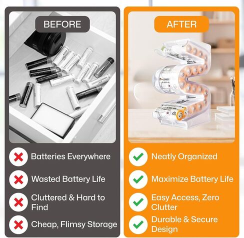 Battery Ladder™ for 20 AA Batteries | Vertical Storage Case & Dispenser | Stackable Expandable Wall Mount Holder Combo (AA, 1 Pack) in Kuwait