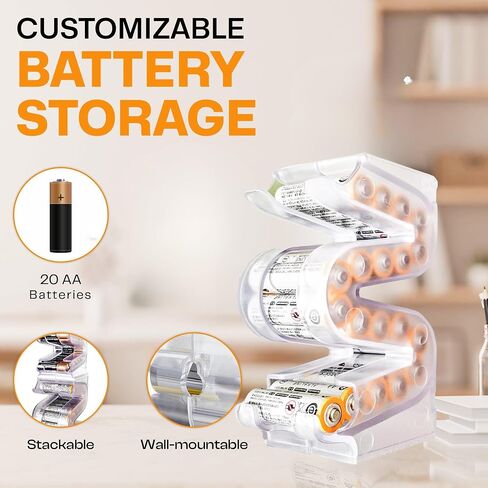Battery Ladder™ for 20 AA Batteries | Vertical Storage Case & Dispenser | Stackable Expandable Wall Mount Holder Combo (AA, 1 Pack) in Kuwait