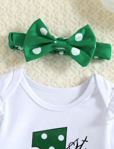 St Patricks Day Baby Girl Outfit My First Patrick'S Day Romper Clover Pants with Headband Set 0-18 Months in Saudi Arabia