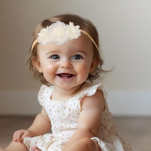 Stretchy Baby Girl Flower Headbands Elastic Nylon Floral Hairbands Bows Wrap for Newborn Toddler Infant Hair Accessories (White, Standard Small) in Saudi Arabia