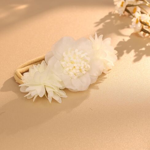 Stretchy Baby Girl Flower Headbands Elastic Nylon Floral Hairbands Bows Wrap for Newborn Toddler Infant Hair Accessories (White, Standard Small) in Saudi Arabia