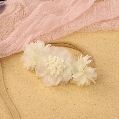 Stretchy Baby Girl Flower Headbands Elastic Nylon Floral Hairbands Bows Wrap for Newborn Toddler Infant Hair Accessories (White, Standard Small) in Saudi Arabia