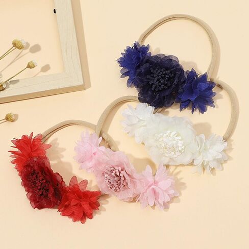 Stretchy Baby Girl Flower Headbands Elastic Nylon Floral Hairbands Bows Wrap for Newborn Toddler Infant Hair Accessories (White, Standard Small) in Saudi Arabia
