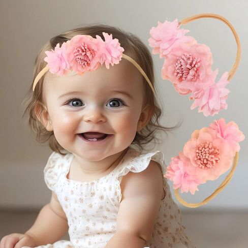 Stretchy Baby Girl Flower Headbands Elastic Nylon Floral Hairbands Bows Wrap for Newborn Toddler Infant Hair Accessories (White, Standard Small) in Saudi Arabia