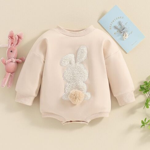 Newborn Baby Boy Girl Plush Rabbit Bubble Romper Infant Long Sleeve Crew Neck Bunny Jumpsuit Onesie in Saudi Arabia