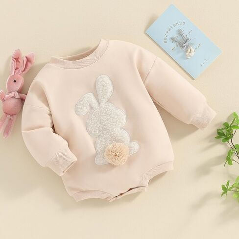 Newborn Baby Boy Girl Plush Rabbit Bubble Romper Infant Long Sleeve Crew Neck Bunny Jumpsuit Onesie in Saudi Arabia
